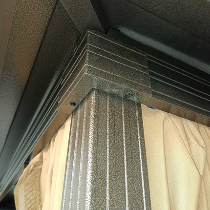 Pavilion gradina cort petrecere 4 x pereti laterali dubli carlige felinar aluminiu + poliester bronz + maro deschis aprox. 3 x 3 x 2,5 m |