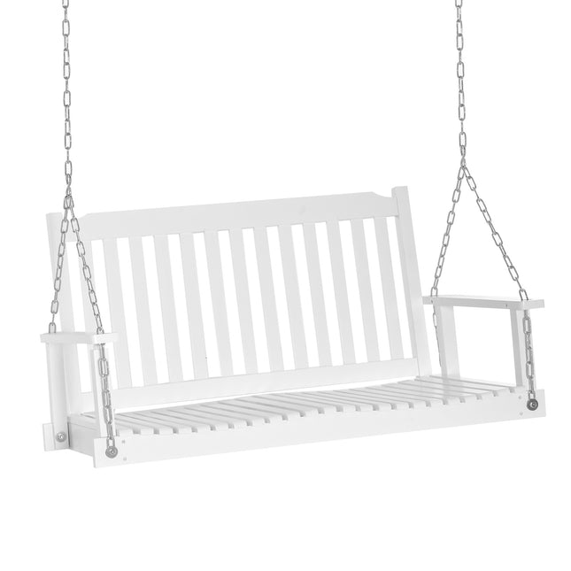 Leagăn de grădină Bancă suspendată pentru 2, lemn masiv, ideal pentru terasă și terasă, alb, 117x69x60cm