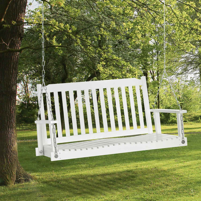 Leagăn de grădină Bancă suspendată pentru 2, lemn masiv, ideal pentru terasă și terasă, alb, 117x69x60cm