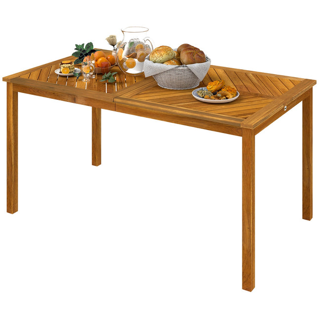 Masa de gradina 150x85cm, masa de balcon rezistenta la intemperii din lemn, 6 persoane cu gaura pentru umbrela, design lapci lemn natural