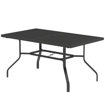 Masa de gradina 152x90 cm, masa de balcon rezistenta la intemperii din otel, masuta laterala cu gaura pentru umbrela, masa de sufragerie exterioara cu sipci, masa de camping, masa rectangulara de patio pentru balcon de gradina negru |