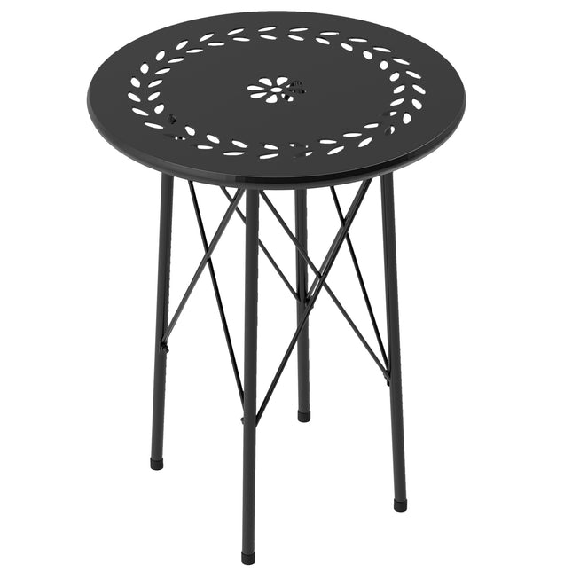 Masa de gradina Ø40 x 50cm, masa de balcon rezistenta la intemperii din otel, masuta laterala cu picioare de protectie cu design floral, masa rotunda de exterior, masa de camping, masa de terasă pentru gradina, terasa, balcon, negru