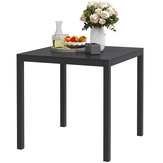 Masa de gradina din aluminiu 73x73 cm masa bufet rezistenta la intemperii cu aspect de lemn, masa de camping pentru 4 persoane, masa de balcon antiderapanta, masa exterioara pentru gradina, terasa, balcon, negru Aosom
