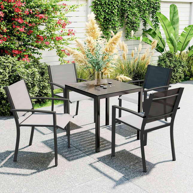 Masa de gradina din aluminiu 73x73 cm masa bufet rezistenta la intemperii cu aspect de lemn, masa de camping pentru 4 persoane, masa de balcon antiderapanta, masa exterioara pentru gradina, terasa, balcon, negru Aosom