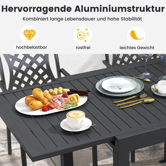 Masa de gradina din aluminiu extensibila 80/160 x 80cm masa de sufragerie rezistenta la intemperii gri inchis