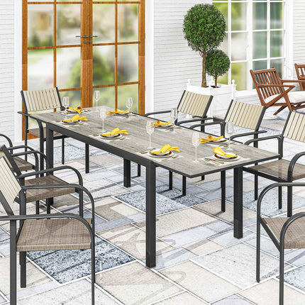 Masa de gradina masa extensibila pentru 6-8 persoane, masa de balcon din aluminiu 160/240 x 90cm aspect lemn, masa rezistenta la intemperii, masa bufet exterior pentru gradina, terasa, balcon, gri