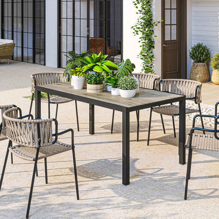 Masa de gradina masa extensibila pentru 6-8 persoane, masa de balcon din aluminiu 160/240 x 90cm aspect lemn, masa rezistenta la intemperii, masa bufet exterior pentru gradina, terasa, balcon, gri