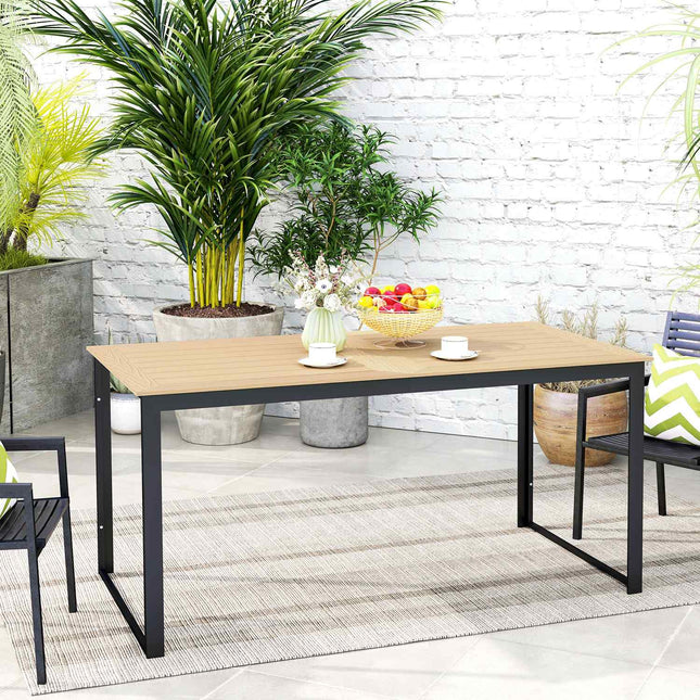 Masa de gradina pentru 6 persoane 160 x 80 cm Masa de balcon rezistenta la intemperii cu design sipci aspect lemn, masa bufet masa metalica de camping masa de terasa masa exterioara pentru gradina, terasa balcon teak Aosom