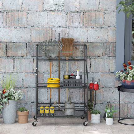 Garden tool rack with hooks - 3 levels, 40 kg load capacity