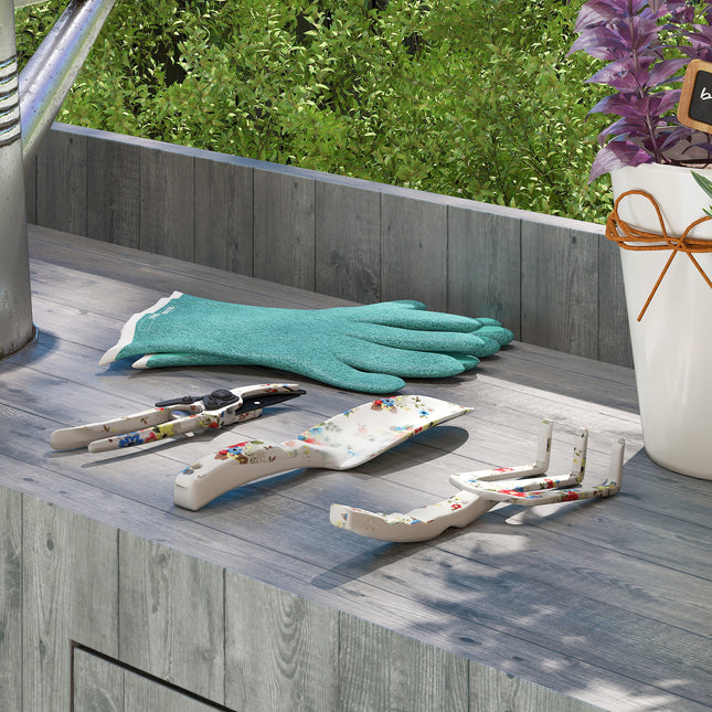 Set scule de gradina 3 piese unealta de gradina din metal cu mistrie pentru flori grebla de mana foarfece de gradina