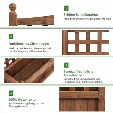 Garden trellis flower box with trellis solid wood planter 64.5 x 28 x 75 cm dark brown