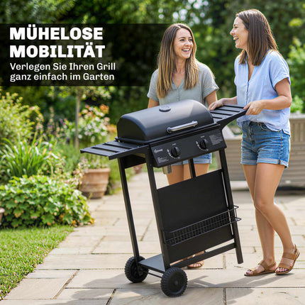 Grătar pe gaz 5kW, 2 arzătoare, oțel inoxidabil, măsuțe laterale
