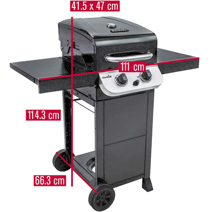 Gas Grill with 2 Burners, Cast Iron Grates, Thermometer