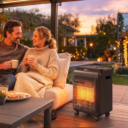 Gas Heater 1.5–4.2 kW with 3 Heat Settings and Wheels, Black, Piezo Ignition