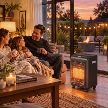 Gas Heater 1.5–4.2 kW with 3 Heat Settings and Wheels, Black, Piezo Ignition