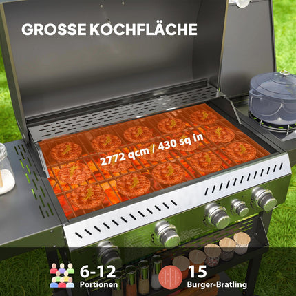 Gratar cu gaz 12 KW 4+1 arzator Carucior gratar BBQ din otel inoxidabil inclusiv arzator lateral termometru gratar gratar plita deschizator sticle rafturi laterale gratar cu gaz pentru balcon camping 135 x 55 x 103cm |