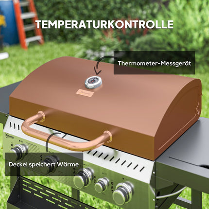 Gratar cu gaz 12 KW 4+1 arzator Carucior gratar BBQ din otel inoxidabil inclusiv arzator lateral termometru gratar gratar plita deschizator sticle rafturi laterale gratar cu gaz pentru balcon camping 135 x 55 x 103cm |