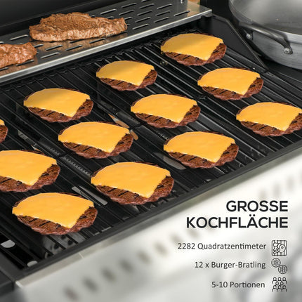 Gratar pe gaz 3 KW 3 + 1 arzator Carucior gratar BBQ din inox inclusiv arzator lateral, termometru, gratar gratar, plita, deschizator sticle, rafturi laterale, gratar pe gaz pentru balcon, camping 123 x 52 x 101 cm |