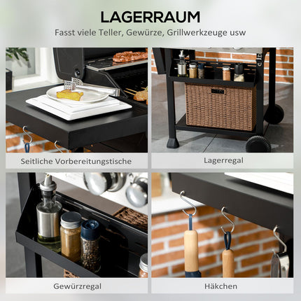 Gratar pe gaz 3 KW 3 + 1 arzator Carucior gratar BBQ din inox inclusiv arzator lateral, termometru, gratar gratar, plita, deschizator sticle, rafturi laterale, gratar pe gaz pentru balcon, camping 123 x 52 x 101 cm |