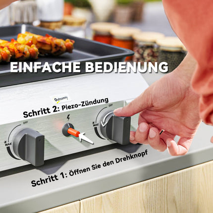 Gratar cu gaz 8000BTU/2,4 KW Carucior gratar cu 2 arzatoare din inox reductor de presiune furtun gaz picioare reglabile plita fierbinte, gratar de gradina pentru balcon, gratar de camping 44 x 44,5 x 19 cm