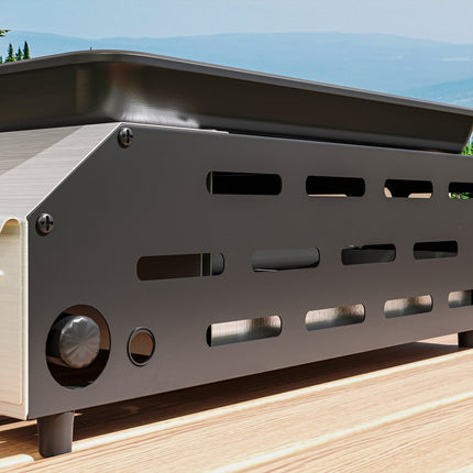 Gas grill with 4 burners, adjustable legs and hob