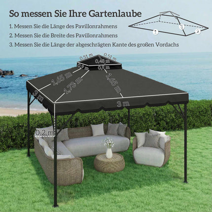 Copertină de schimb pentru foișor, 3x3m, cu două niveluri, UPF 30+