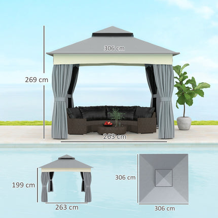 Dark gray 3x3m Metal Gazebo - Water resistant, stable