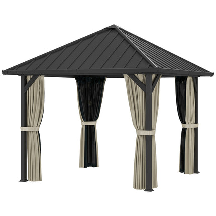Foișor cu hard top, cca. 3x3 m, impermeabil, stabil, rezistent la iarnă, foișor de grădină cu plasă de țânțari, panouri laterale, foișor de grădină din metal, foișor de grădină, terasă, gri închis