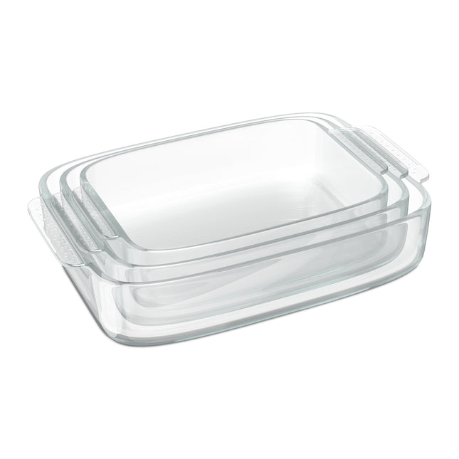 Set vase de copt din sticlă, 3 dimensiuni cu mânere