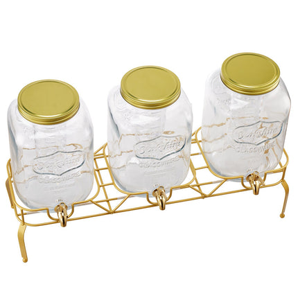 Glass Beverage Dispenser Set, 3 x 8L, Stand, Spigot