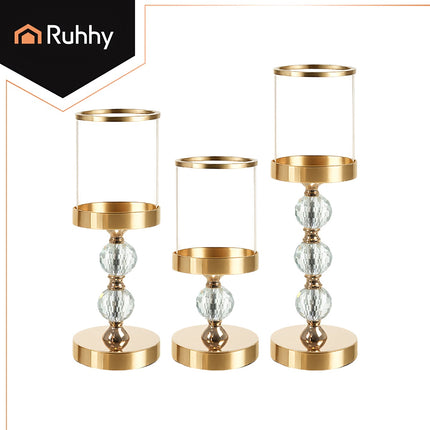 Glass Candle Holder Set of 3 – Gold, Mirror Inserts