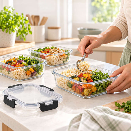 Glass Food Storage Containers with Click-Lock Lids, Set of 12, Leakproof