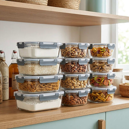 Glass Food Storage Containers with Click-Lock Lids, Set of 12, Leakproof