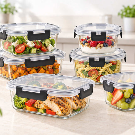 Glass Food Storage Containers with Click-Lock Lids, Set of 12, Leakproof