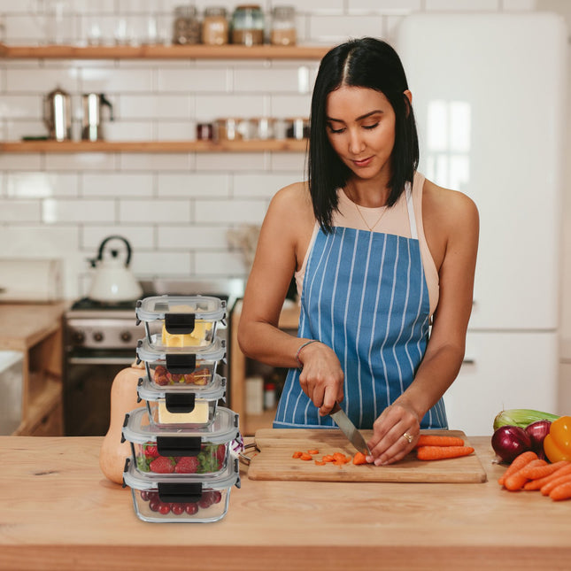 Recipiente din sticlă pentru depozitarea alimentelor cu capace, set de 12
