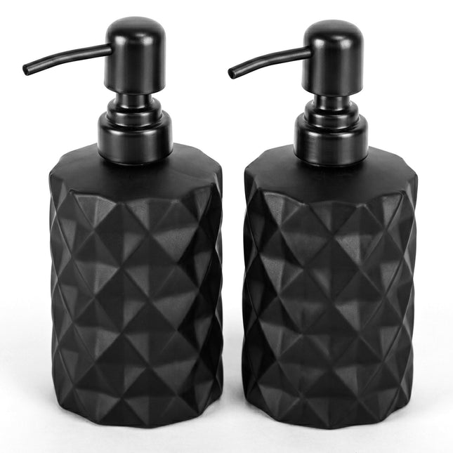 Dozatoare de săpun din sticlă, pachet de 2, 350 ml, pompă din oțel inoxidabil negru