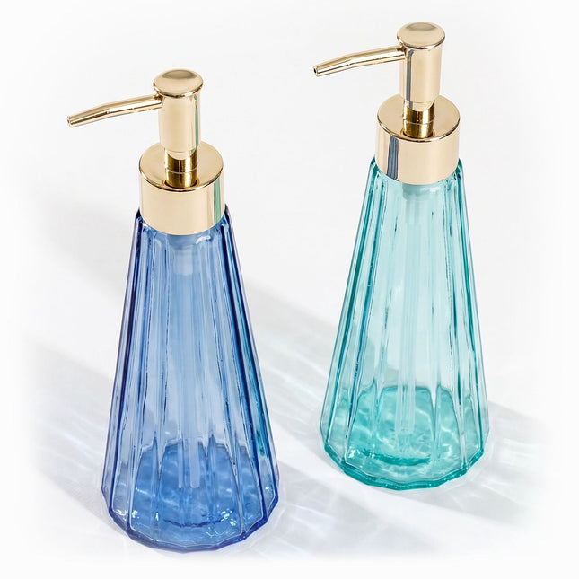 Set de 2 dozatoare de săpun din sticlă, 320 ml, pompe aurii