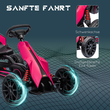 Mașină cu pedale de kart cu frână de mână, scaun reglabil, treaptă înainte și înapoi, vehicul cu pedale vehicul pentru copii Kettcar pentru copii 3-8 ani roz Aosom