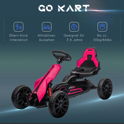 Mașină cu pedale de kart cu frână de mână, scaun reglabil, treaptă înainte și înapoi, vehicul cu pedale vehicul pentru copii Kettcar pentru copii 3-8 ani roz Aosom