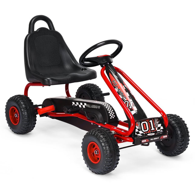 Kart cu scaun reglabil și frână de mână, mașină cu pedale cu o capacitate de încărcare de până la 30 kg, cărucior cu pedale roșu