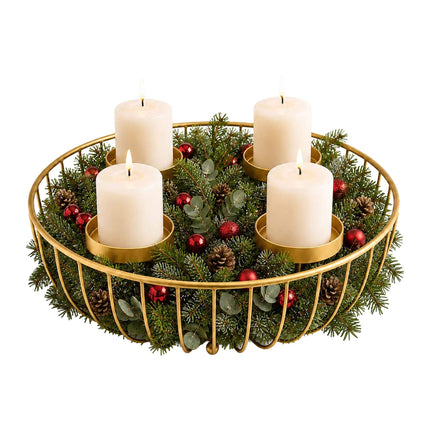 Bol metalic auriu pentru coroană de Advent, suport din oțel de 33 cm