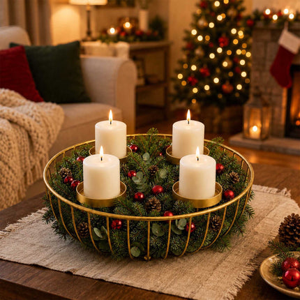 Bol metalic auriu pentru coroană de Advent, suport din oțel de 33 cm