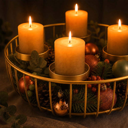 Bol metalic auriu pentru coroană de Advent, suport din oțel de 33 cm