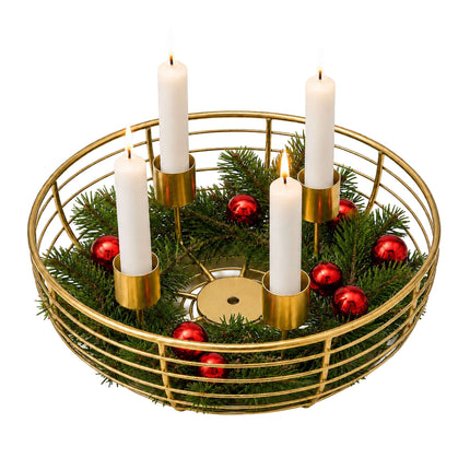 Coroană de Advent din sârmă metalică aurie – suport din oțel de 20,5 cm