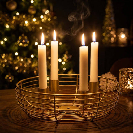 Coroană de Advent din sârmă metalică aurie – suport din oțel de 20,5 cm