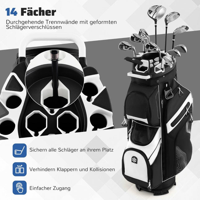 Geantă pentru cărucior de golf, separator în 14 direcții, 11 buzunare, negru