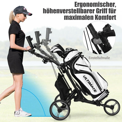 Cărucior de golf cu împingere, 3 roți, aluminiu pliabil, gri