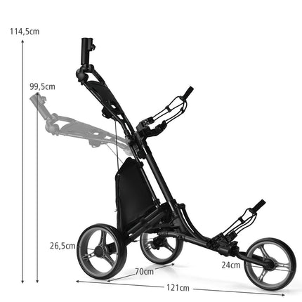 Cărucior de golf cu împingere, 3 roți, aluminiu pliabil, gri