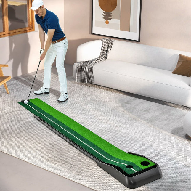 Saltea de golf pentru putting 250 cm, returnare automată a mingii, 2 găuri