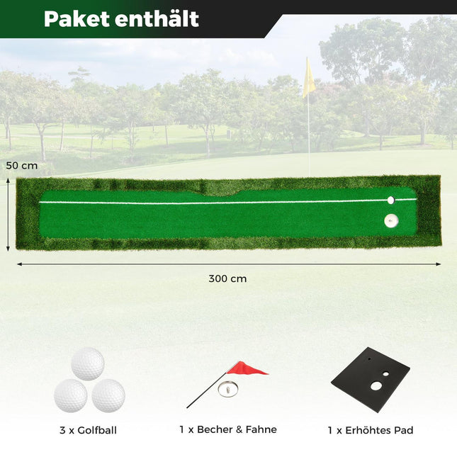 Covoraș de golf - 300 cm, orificiu dublu, 3 mingi